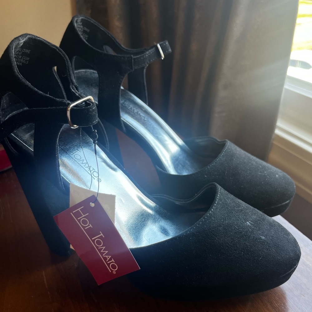 Hot Tomato Black High Heel Pumps with Ankle Strap